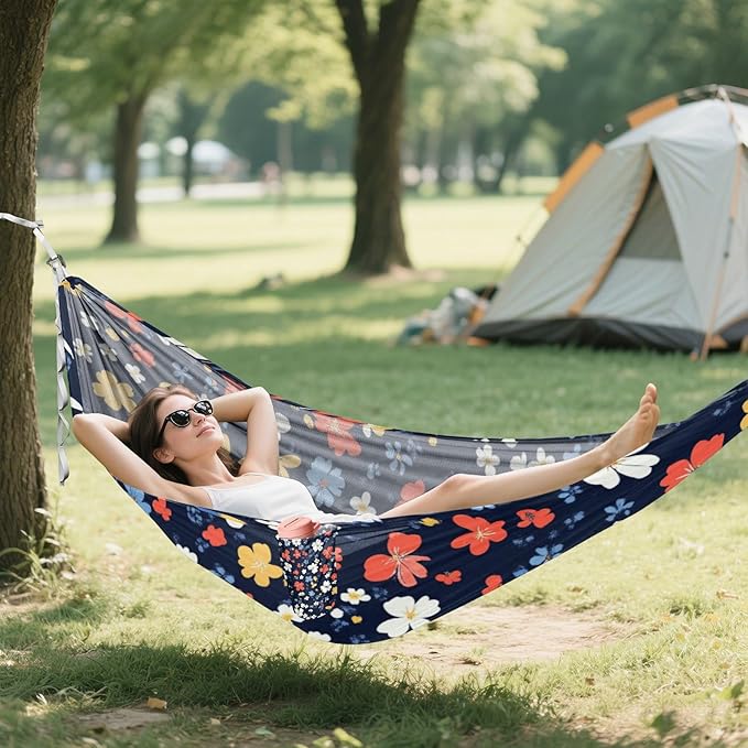 Multi-Small Flowers and Butterflies Color to Red and Blue_4 330lb Capacity Outdoor Hammocks with Hanging Rope Hanging Hammock for Outside Camping Essentials macas mexicanas de Patio para