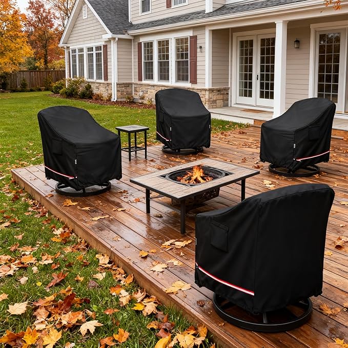 Patio Chair Covers for Outdoor Furniture Waterproof 4 Pack, Heavy Duty Waterproof Outdoor Swivel Chair Cover (33"W x35"D x36"H - Black)