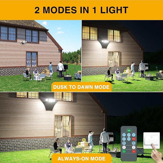 Onforu Dusk to Dawn Outdoor Lighting,70W Security Lights with Remote,7000LM Flood Lights Outdoor Wired,IP65 Waterproof Lights Fixture,2Modes 3 Adjustable Heads Photocell Light for Garage Patio Yard