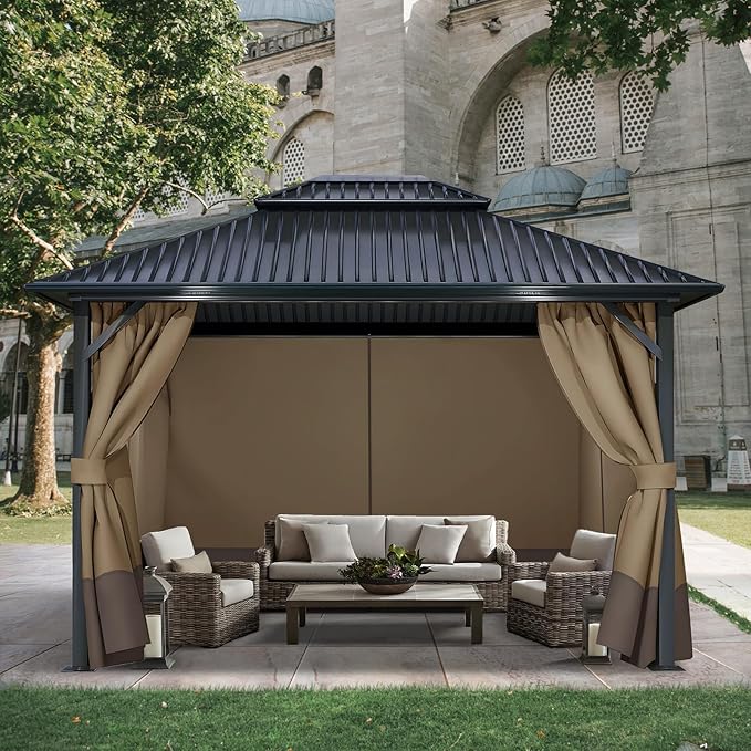 COWVIE 4-Panel 10' x 12' Gazebo Replacement Curtains, Patio Privacy Sidewalls with Double Zipper, Replacement for Outdoor Gazebo Canopy (Curtain Only)