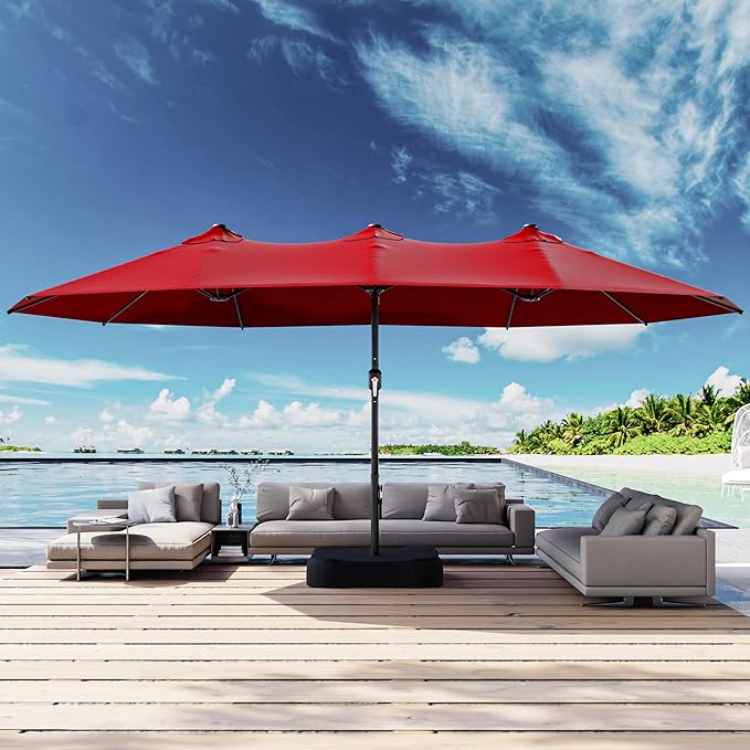 Joyside 15FT Large Patio Umbrella, Outdoor Double Sided Umbrella, Rectangle Umbrella with Crank Handle, 12 Sturdy Ribs for Deck, Porch and Pool