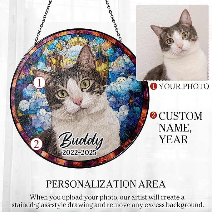 Personalized Pet Memorial Gifts for Dogs and Cats – Custom Pet Suncatcher Keepsake – Loss of Pet Sympathy Gift – Stained Glass Dog Memorial Ornament – Pet Remembrance Gift