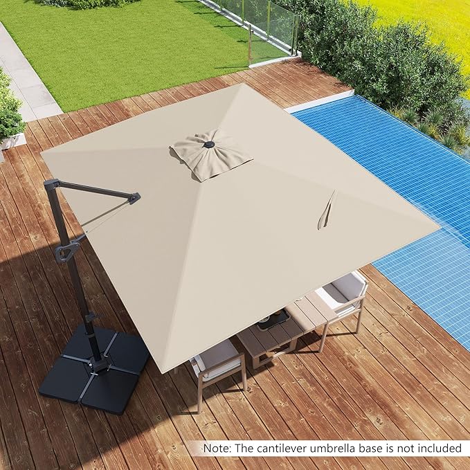 Tangkula 11 x 9 FT Patio Umbrella, Large Offset Cantilever Outdoor Umbrella with Aluminum Pole, 360 Degree Rotation, Tilt Adjustment, 8 Sturdy Ribs, Air Vent & Cross Base for Backyard Pool Garden Deck (Beige, 11x9 FT)
