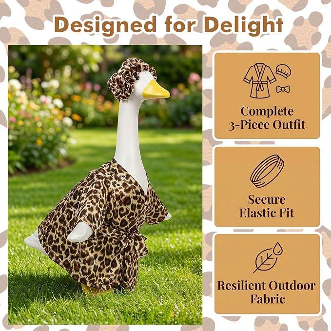 holoith Leopard Porch Goose Outfit for 23 inch Goose Statue | Leopard Print Bathrobe, Cap, Summer Porch Goose Clothes Decor Lawn Yard Garden Patio Decor