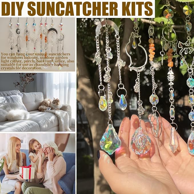 DIY Suncatchers 450pcs Sun Catchers Making Supplies Kit Prism Hanging Decor | Crystal Suncatcher Kit, DIY Crystal Hanging Prisms Window/Garden, Rainbow Maker, Gift Art and Crafts for Adults with Tutorial