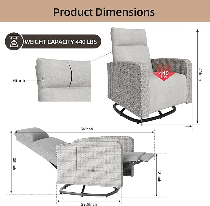 Outdoor Recliner Chair Set of 2,Reclining Patio Chair with Adjustable Back and Extended Footrest,All-Weather Wicker 360° Swivel Chairs with Flip-up Table for Pool Deck Balcony