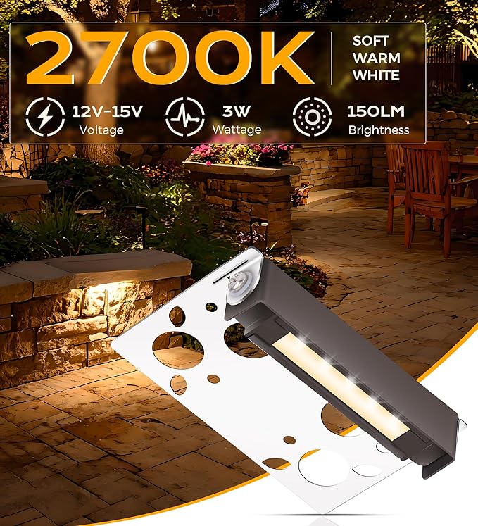 CLOUDY BAY [6 Pack] 4 Inch 12V-15 VAC/DC Low Voltage Hardscape Lighting Paver Light,Retaining Wall Lights Outdoor,IP65 Waterproof, 3W 2700K Soft White,Frost Lens Deck Step Light