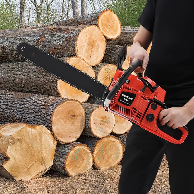 20 Inch Chainsaw Gasoline Powered 58cc 2-Stroke Engine, 20" Manganese Steel Bar & Chain, 17.64lbs Lightweight Professional Chainsaw for Tree Cutting, Wood Logging, Forest Landscaping
