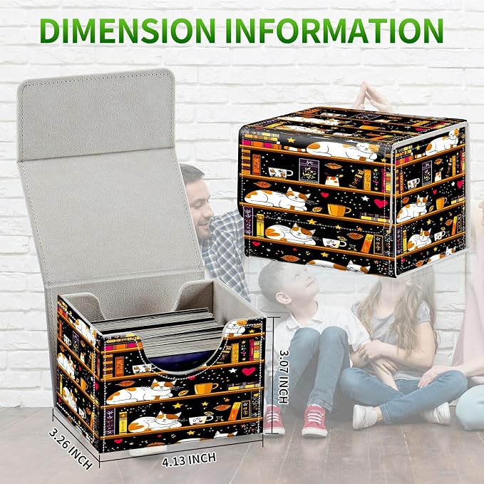 Card Deck Box for MTG, Cards Storage Box Fits 120+ Sleeved, Leather Small Size Strong Magnetic Closing Card Case for Board Games Magic TCG CCG Baseball Collection, Black Book Cat