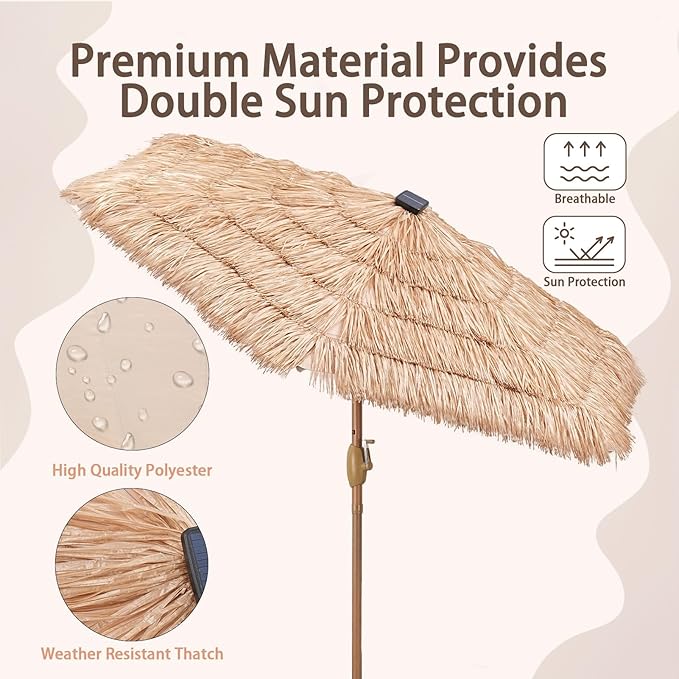 GDY 7.5ft Tiki Patio Umbrella Outdoor Table Umbrella(Optional with Light or Base), Market Umbrella,with Crank for Patio, Garden, Lawn, Deck, Backyard & Pool
