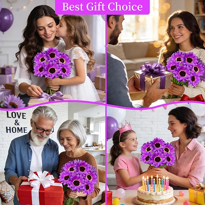 ANGMLN Solar Garden Lights 6 Pack 36 Solar Sunflower Lights, Waterproof Solar Purple Flower Light for Outdoor Decoration, Decorative Stakes for Yard,Landscape,Patio,Gifts for Women