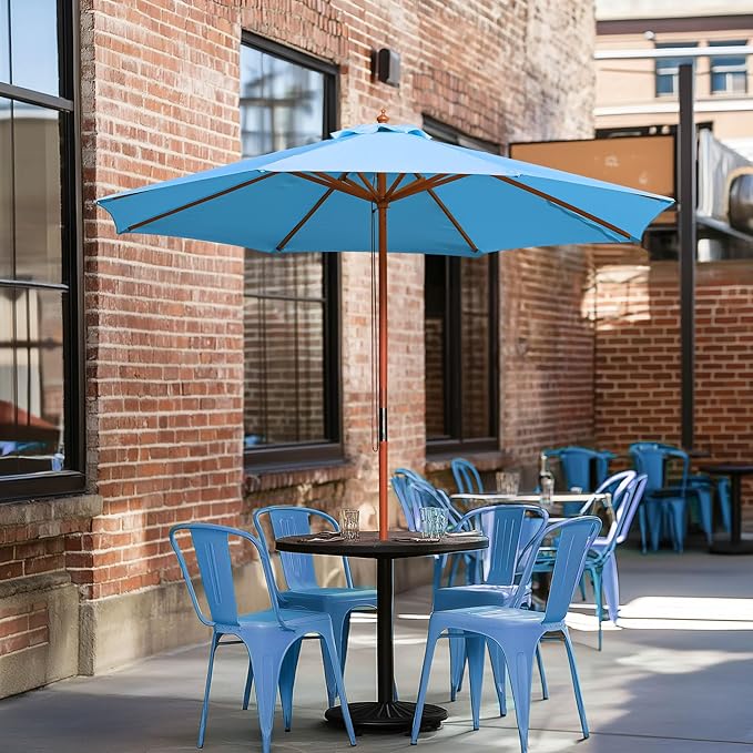 Yescom 9ft Coastal Solid Wood Umbrella Pulley Lift Commercial Base with Wheel Included for Seaside Restaurant Terrace Poolside Beach Club
