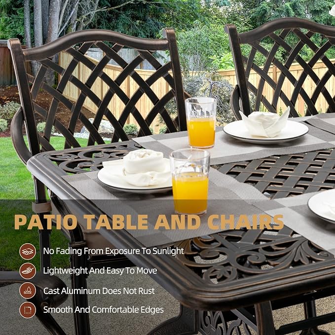 Outdoor Patio Dining Table - All-Weather Cast Aluminum 60" x 28.5“ Patio Rectangular Table with 2" Umbrella Hole for Balcony Lawn Garden Backyard