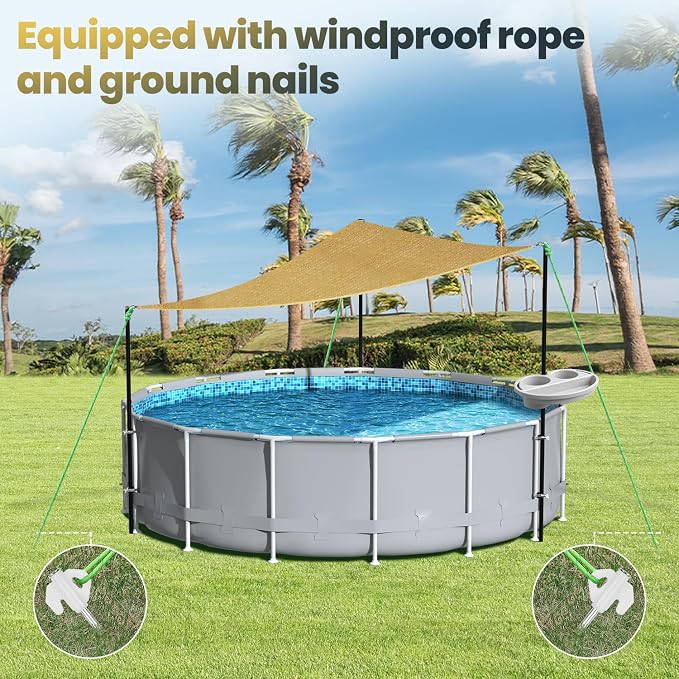 Above Ground Pool Shade Set with Storage Tray – UV-Resistant Shade Sail for 15-22 Ft Pools, Outdoor Triangular Canopy with Sun Shade Poles for Deck, Backyard & Pool Essentials (13x13x13 Ft)