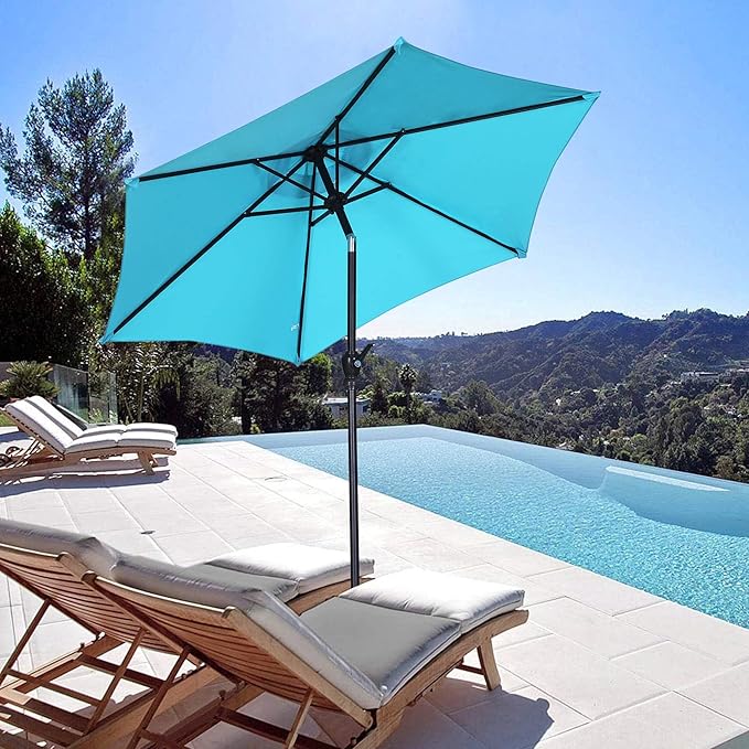 7.5FT Patio Umbrella, Outdoor Table Umbrella, Market Umbrella with Push Button Tilt and Crank for Garden, Lawn, Deck, Backyard & Pool