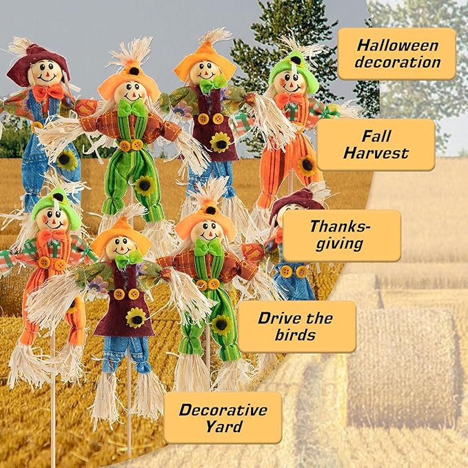 12 PCS Halloween Scarecrow Decorations, Scarecrows Fall Decor | Outdoor, Fall Harvest, Standing Scarecrow, for Garden, Home, School, Yard, Porch, Thanksgiving Decor ﻿