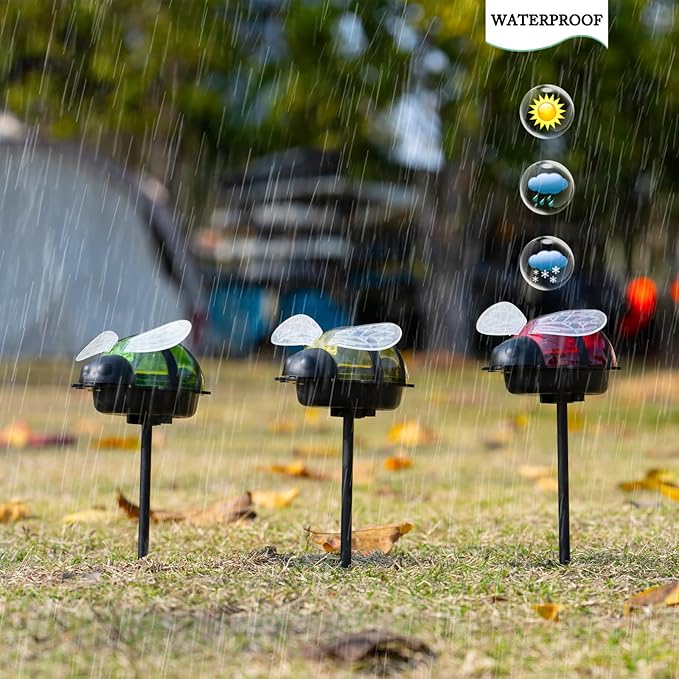 Rezpuao Solar Lights for Outside 3 Pack Solar Garden Bee Stakes Outdoor Lights for Yard Patio Decor