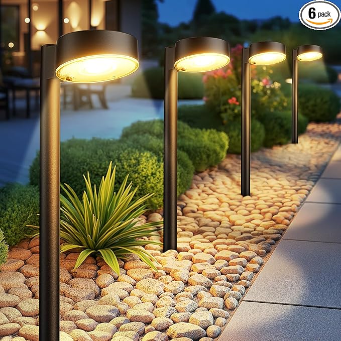 Ahaorigin 6 Pack Solar Pathway Lights Outdoor, 12 Brighter LED Solar Lights Outdoor Waterproof, Up to 12 Hrs Modern Path Light for Yard Garden Walkway Driveway Lawn