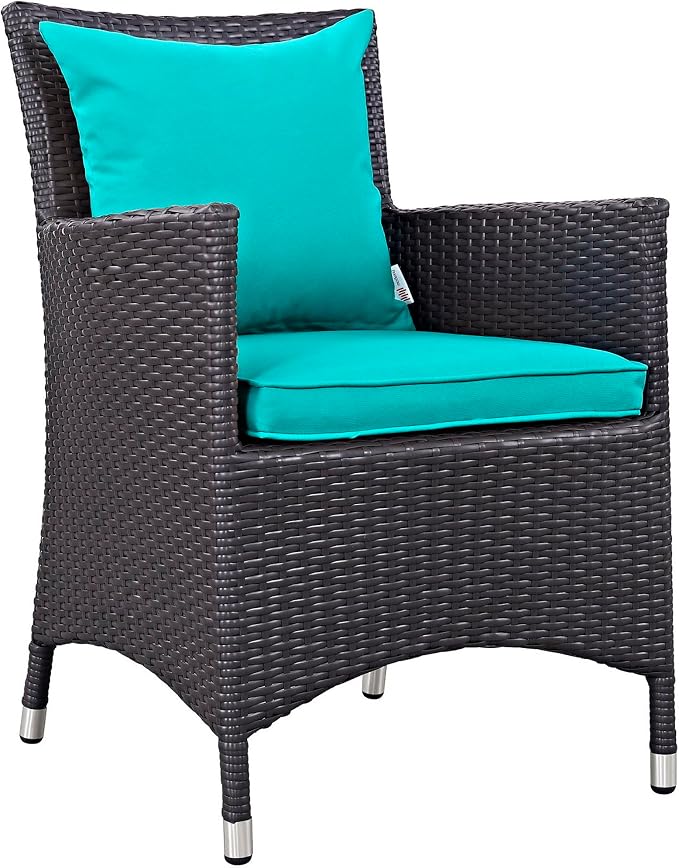 Convene 11 Piece Outdoor Patio Dining Set with Turquoise Cushions and Wicker Armchairs