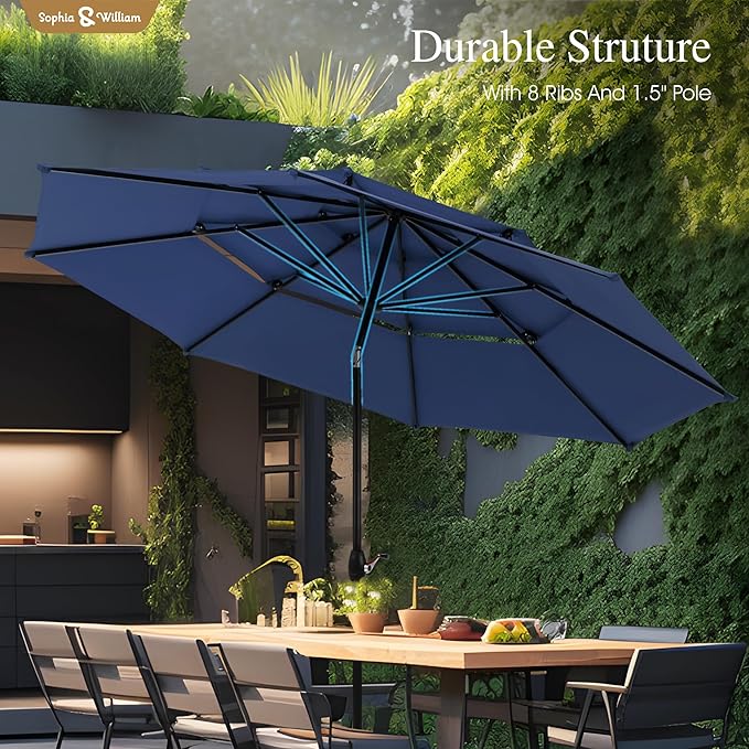 Sophia & William 10ft 3 Tier Auto-tilt Patio Umbrella,Wind Resistent,Outdoor Patio Umbrellas Double Vented Umbrella with Crank for Pool Garden Backyard, Navy