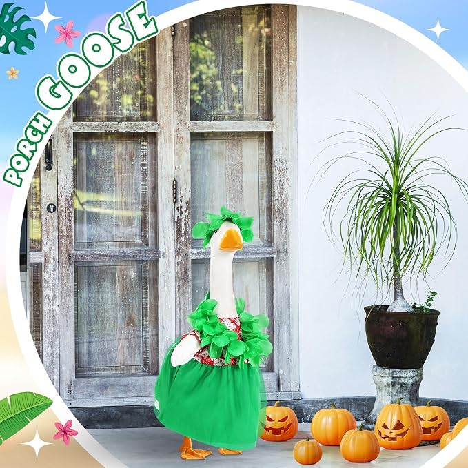 Bikini Porch Goose Outfits with Sunglasses and Swimming Tube for 23" Summer Goose Costume Garden Patio Statue Decor(Hawaii Girl)