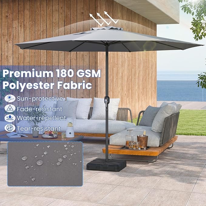 Tangkula 12 FT Patio Umbrella, Outdoor Market Umbrella with Crank Handle, 8 Sturdy Ribs, Double-Tiered Table Umbrella, Sun-Protective Waterproof Canopy Round Parasol for Garden Backyard Pool (Grey)