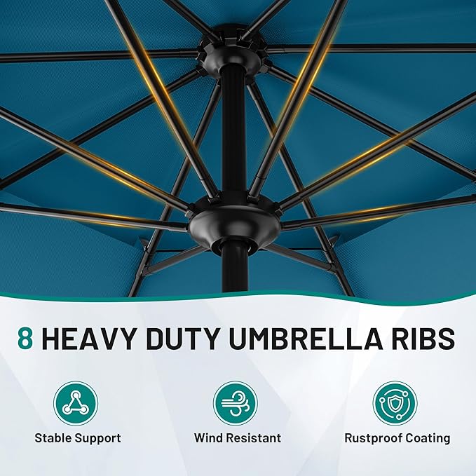 AreShark 12ft 2 Tiers Patio Umbrella - Outdoor Umbrella Waterproof UV Protection, Market Table Umbrella w/ 8 Sturdy Ribs&Crank for Pool, Porch, Garden(Lake Blue)