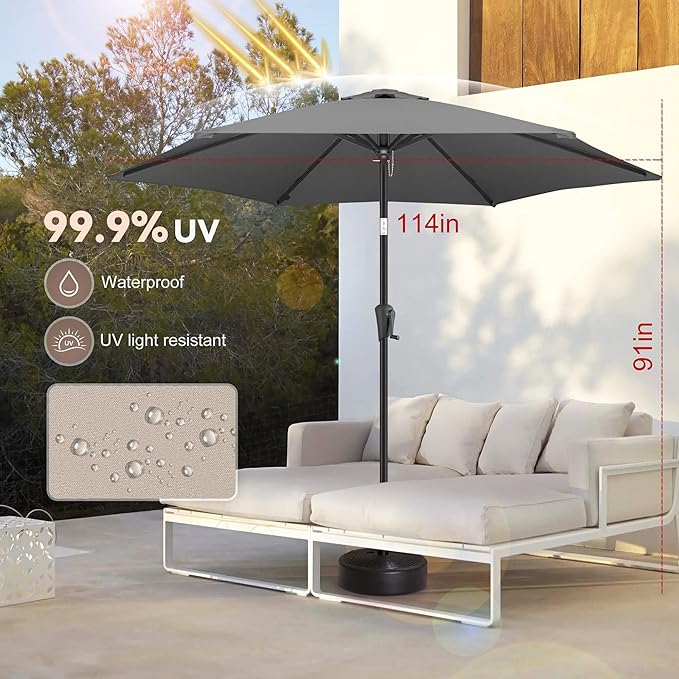 10ft Patio Umbrella Outdoor - Table Umbrella with 6 Sturdy Ribs, Market Umbrella with Push Button Tilt, UV Protection for Pool, Porch, Garden, Deck, Backyard (Anthracite)