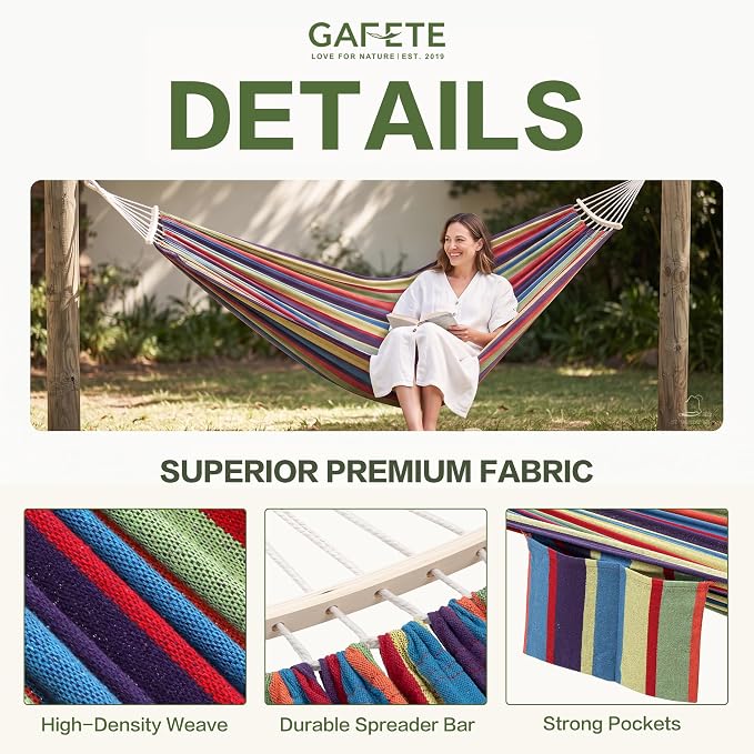 GAFETE Double Hammock for Outside with Tree Straps, Replacement for Stand（Classic Red, Medium）