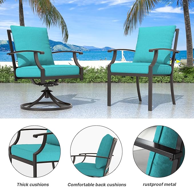 7 Pieces Outdoor Patio Furniture Set with 48" Round Propane Fire Pit Table,Patio Dining Set Outdoor Conversation Sets 6 Chairs for Deck,Backyard and Garden,Blue