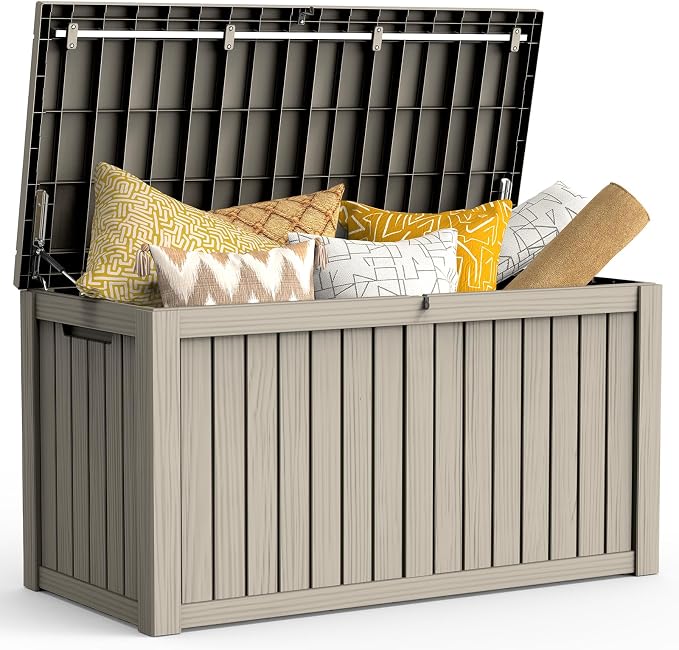 LubanNese Outdoor Storage Box, Waterproof Deck Box, Outdoor Patio Storage Bin, Weatherproof (Grey, 180 Gallon)