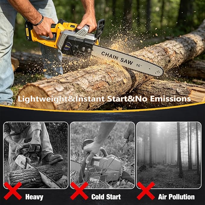 16" 40V Cordless Chainsaw Compatible with Dewalt 2 * 20V MAX Battery,Brushless Electric Chain saw for Wood Cutting, Tree Trimming and Branch Pruning,Tool Only (Battery Not Included)