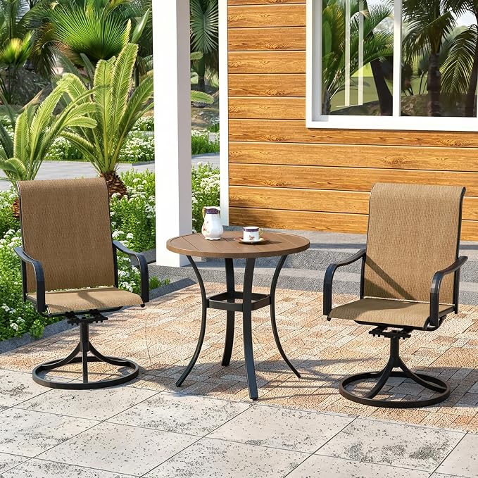 Outdoor Dining Set,27.5"x 27.5"x 28" Round Patio Table with 2pcs Swivel Chairs,Outdoor Furniture Set for Garden Backyard Lawn Poolside