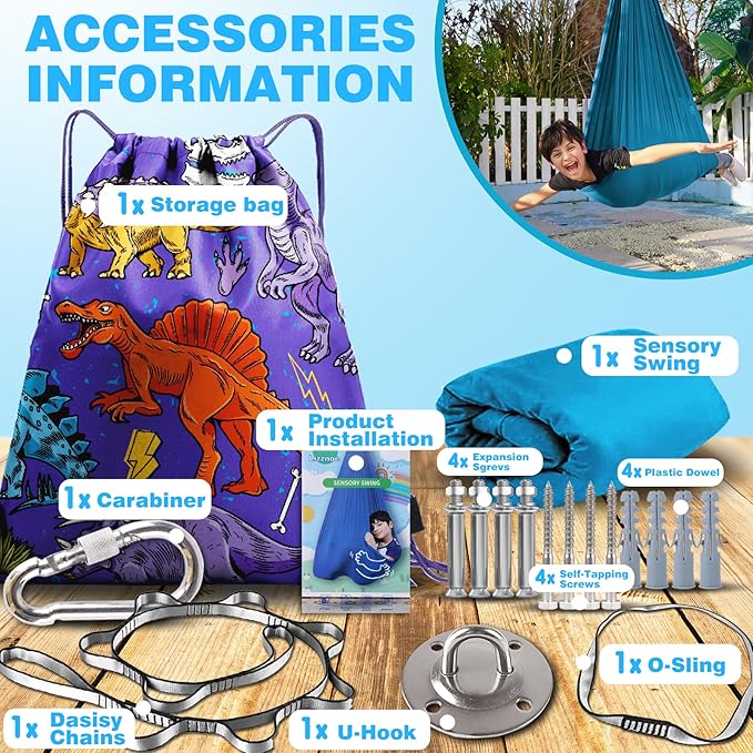 Indoor Therapy Sensory Swing, Special Needs Joy Cuddle Ceiling Snuggle Swings, Outdoor Room Adjustable Fabric Hammock, ADHD, Aspergers, Autism, Sensory Integration, Kids Boy Girl Children Teens Gift