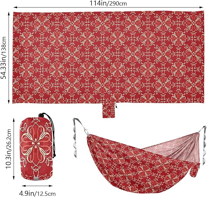 Camping Hammock Outdoor Hammocks for Outside Paisley Boho Red Beach Trees Portable Lightweight with Pockets Tree Straps Indoor