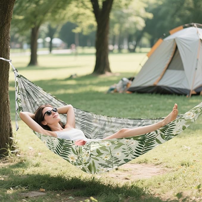 Camping Hammock Outdoor Hammocks for Outside Green Plant Flowers Beach Trees Portable Lightweight with Pockets Tree Straps Indoor
