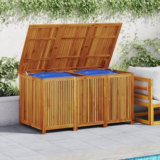 Gecheer Patio Rattan Deck Box Patio Storage Box 59.1"x31.5"x29.5" Solid Wood Acacia