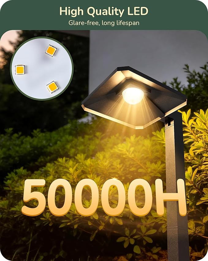 EDISHINE Low Voltage Landscape Lighting, Landscape Path Lights with Pyramid Exterior, Aluminum, 3000K & 50000Hrs, Outdoor Pathway Lights Wired for Garden, Yard, Driveway, 10 Pack