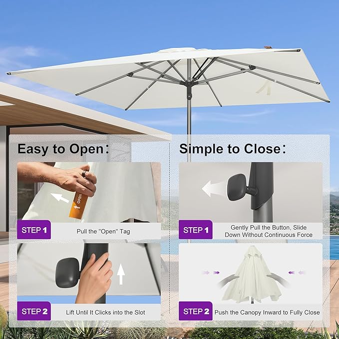 PURPLE LEAF 10 X 10 FT Commercial Square Patio Umbrella Semi Auto Heavy Duty 1.9" Aluminum Pole Wind Resistant Ribs for Restaurant Cafe Outdoor Dining Beach Bar Hotel Pool Resort Garden Deck White