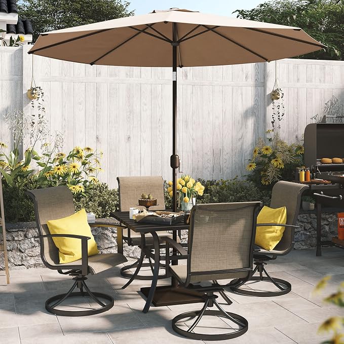 Grand patio Outdoor 66-Inch Rectangle Dining Table Weather-Resistant Picnic Table Embossed Woodgrain with 1.5”Market Umbrella Hole for Garden, Lawn, Backyard