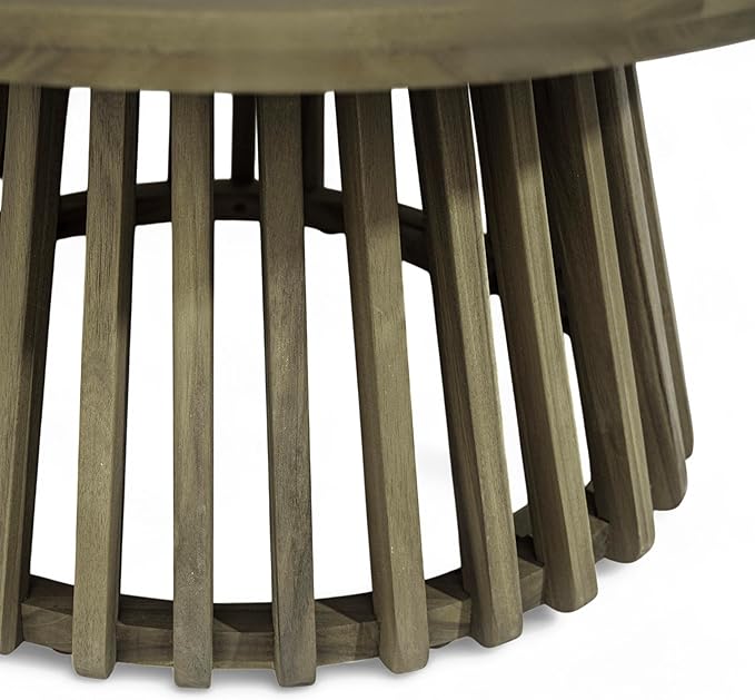 LUMISOL Patio Outdoor Acacia Wood Round Coffee Table, Circle Center Table for Backyard, Lawn, Balcony, Grey
