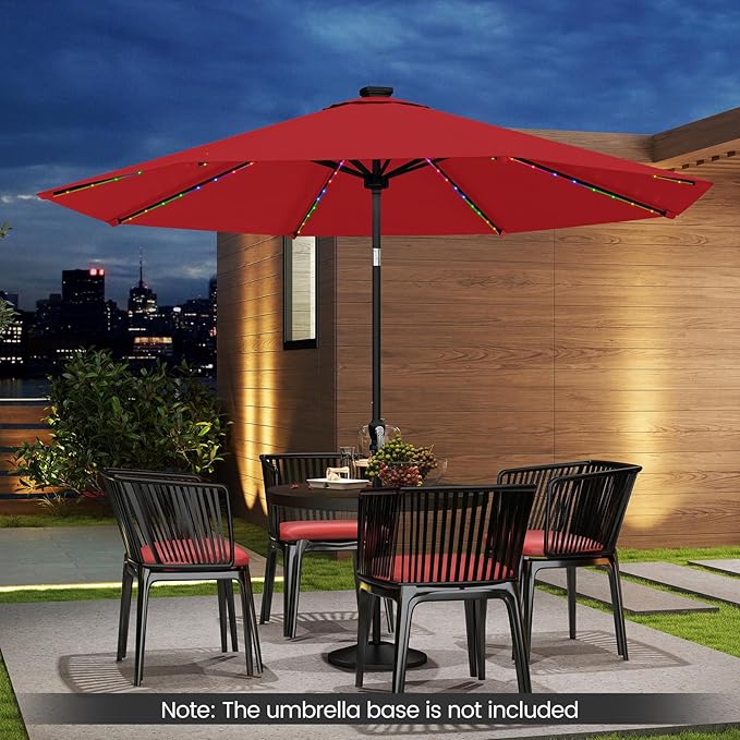 Tangkula 10 FT Solar Patio Umbrella, Outdoor Market Table Umbrella with 96 Multi-Colored Flowing LED Lights, 9 Modes, Tilt Adjustment, Crank Handle, 8 Ribs, Vented Top for Backyard Poolside Deck Lawn
