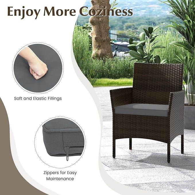 Tangkula 8 Piece Patio Rattan Conversation Set, Outdoor Wicker Furniture Set with Chair, Loveseat & Tempered Glass Table, Cozy Seat Cushions, Outside Sectional Sofa Set for Backyard, Porch (2, Grey)