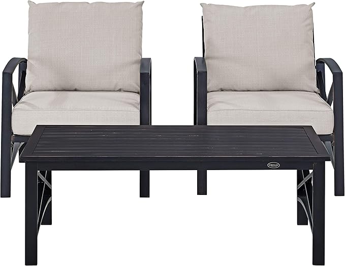 Crosley Furniture Kaplan 3-Piece Outdoor Chair and Coffee Table Set, Wicker Patio Conversation Sets for Deck, Oiled Bronze with Oatmeal Cushions
