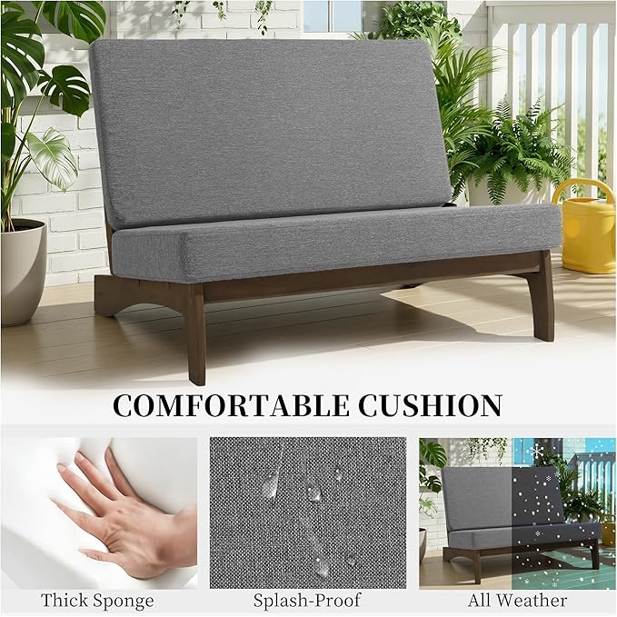 UIXE 8 Pieces Wood Patio Furniture Sets, 2 Patio Loveseat, 4 Patio Bistro Chair, All Weather Outdoor Sectional Sofa Furniture Backyard Conversation Set with Coffee Table - Grey