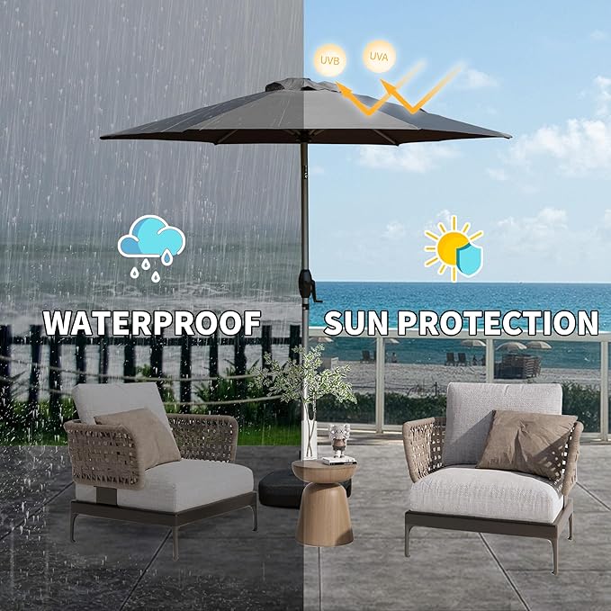 Domi 7.5FT Patio Umbrella, Outdoor Table Umbrella with Aluminum Pole, UV Protection Waterproof Market Sun Umbrella with Push Button Tilt and Crank for Garden, Deck, Backyard, Pool (Gray)