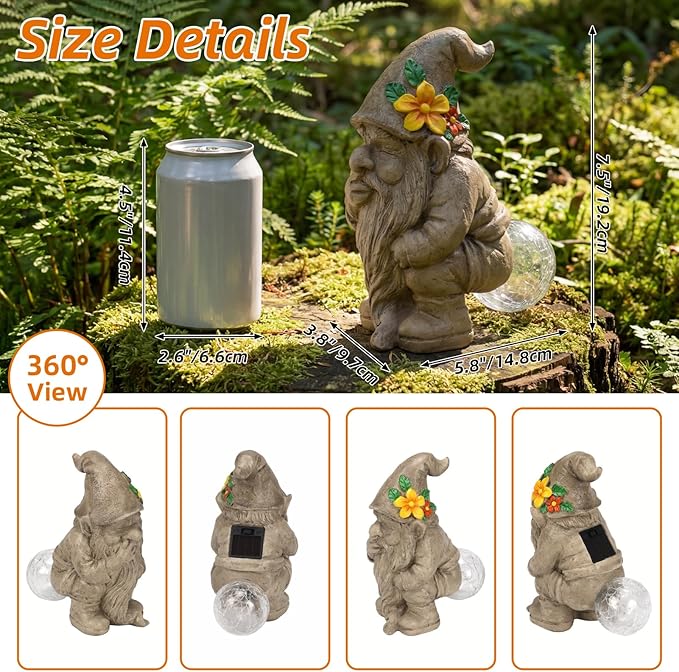 Funny Garden Gnomes Outdoor, Quirky Gnome Statue with Solar Powered for Yard Patio Lawn, Unique Gnomes Gift for Friends Garden Lovers