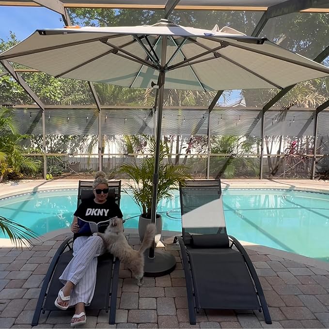 PURPLE LEAF 11.5 FT Semi-Auto Outdoor Patio Umbrella Market Table Sun Umbrellas with 8 Aluminum Sturdy Ribs for Backyard Deck Garden Pool (Gray Pole Beige Canopy)