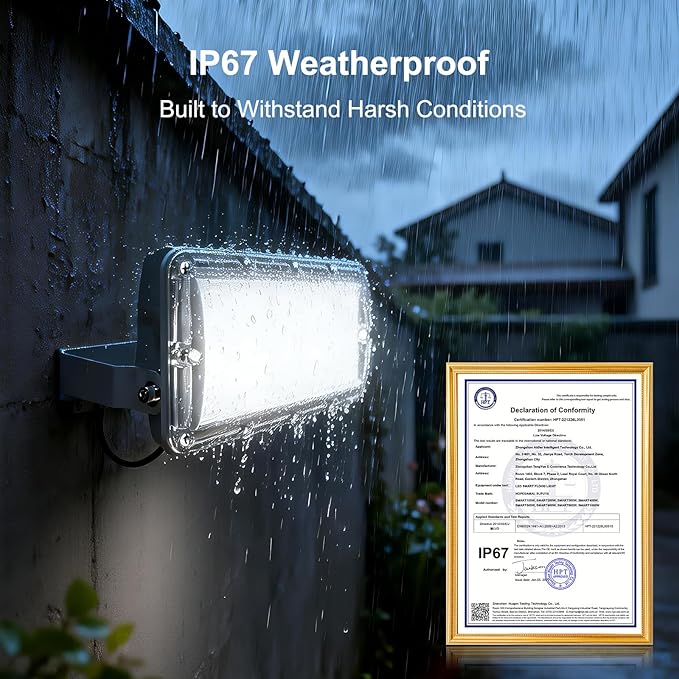 LED Flood Light Outdoor 6500LM 85-277V Protable Work Lights with 6.5ft Plug & Switch, 100W Equivalent 5000K Flood Light, IP67 Waterproof LED Security Lights for Garage,Garden,Stadium