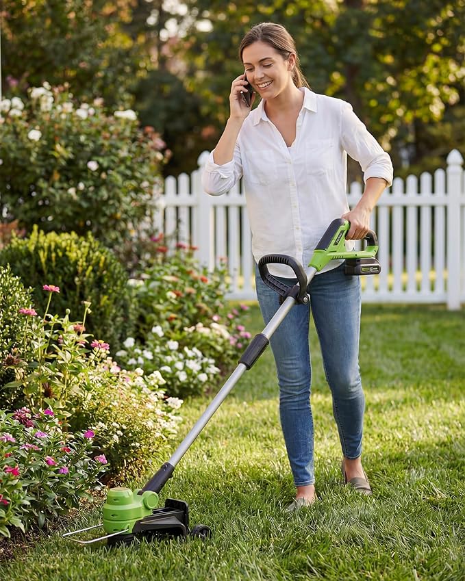 20V Battery Grass Trimmer, with 2.0A Lithium Batteries, 8 Grass Cutting Lines, Electric Lawn Trimmer, Battery Powered Garden Grass Cutting Tool